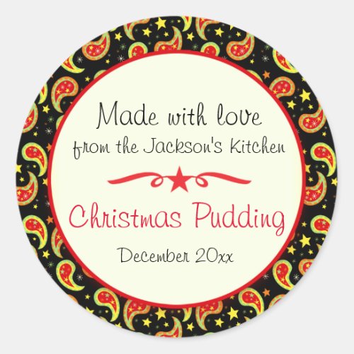 Christmas pudding paisley food label sticker