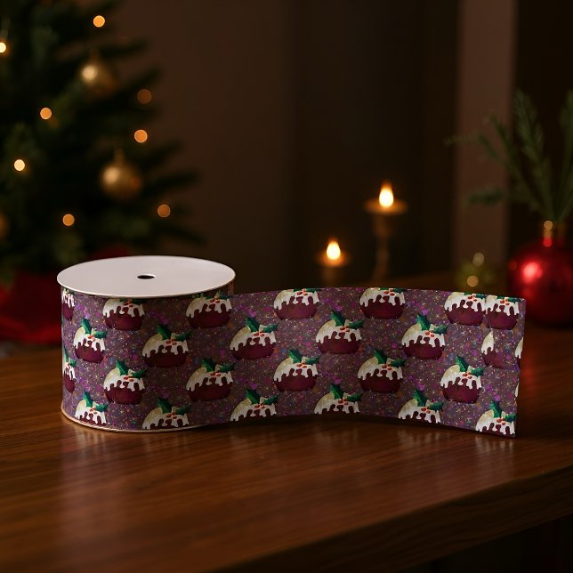 Christmas Pudding Pattern Holiday Grosgrain Ribbon (Festive ribbon with Christmas pudding pattern, perfect for holiday wrapping and décor.)
