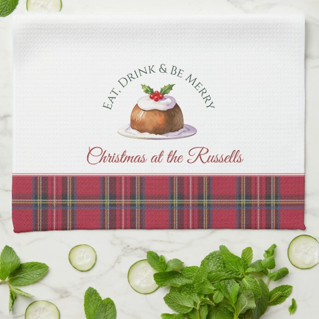 Christmas Pudding Personalized Name Christmas Kitchen Towel (Folded)