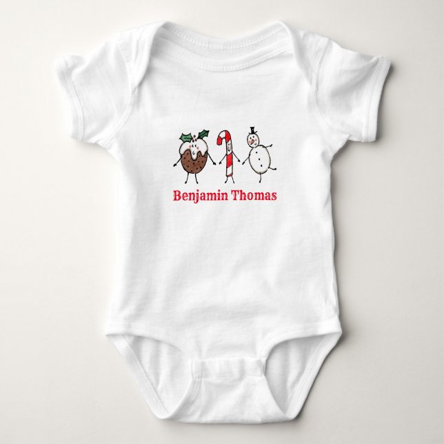 Christmas Pudding, Snowman and Candy Cane T-Shirt Baby Bodysuit (Front)
