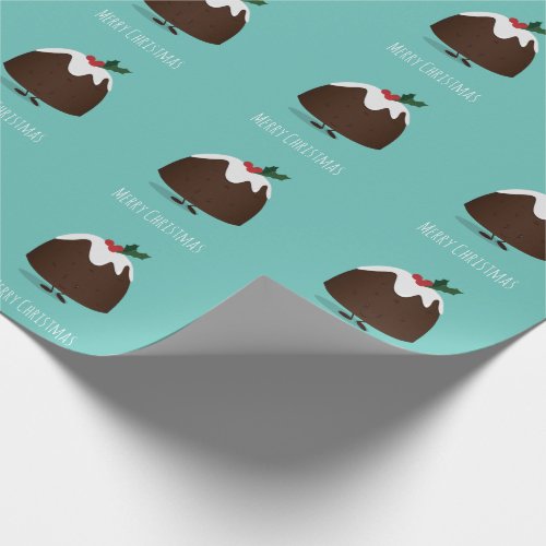 Christmas Pudding Teal Cartoon Character Wrapping Paper