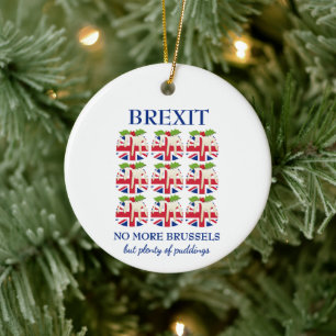 Christmas Pudding Union Jack BREXIT Ceramic Ornament