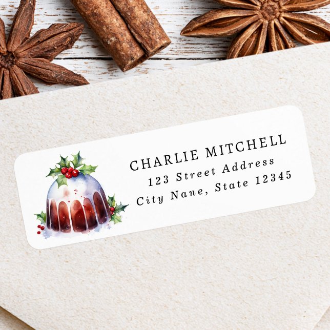 Christmas pudding watercolor return address label (Red cardinal watercolor Christmas return address Label)