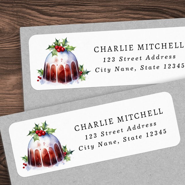 Christmas pudding watercolor return address label (Red cardinal watercolor Christmas return address Label)