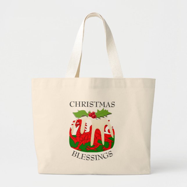 Christmas Pudding WELSH FLAG Large Tote Bag (Front)
