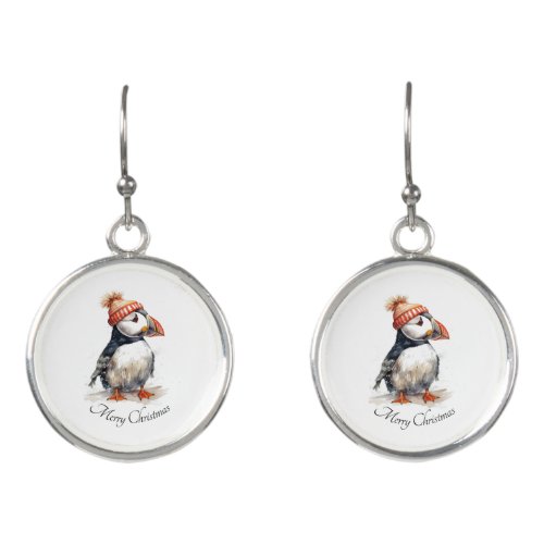 Christmas Puffin Earrings