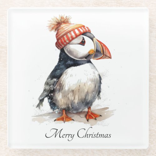 Christmas Puffin  Glass Coaster