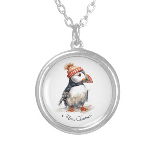 Christmas Puffin Silver Plated Necklace