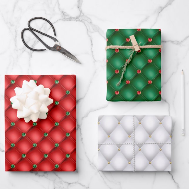 Christmas Puffy Quilted Trio Wrapping Paper Sheets (Front)