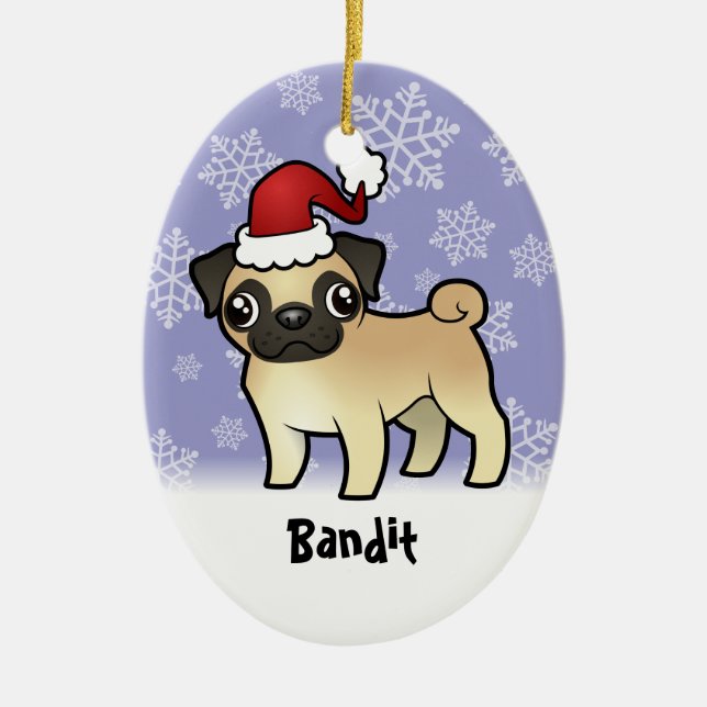 Christmas Pug (add your pets name) Ceramic Ornament (Front)