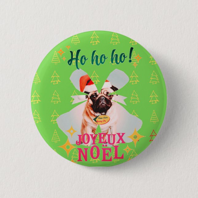 Christmas pug button (Front)
