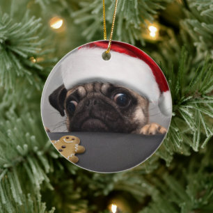 Christmas Pug Ceramic Ornament