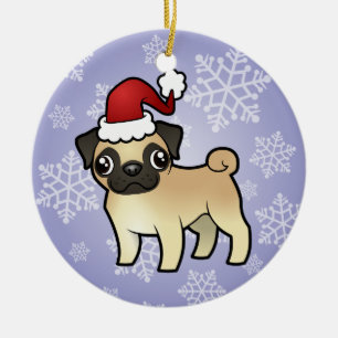 Christmas Pug Ceramic Ornament