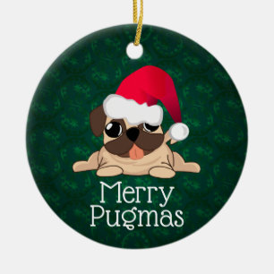Christmas Pug Circle Ornament