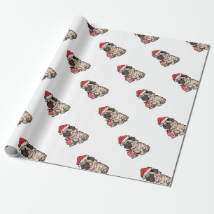Christmas Pug cute hat cartoon Wrapping Paper