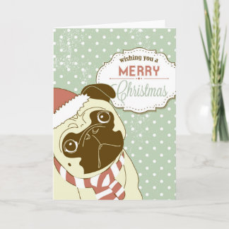 Christmas Pug! Cute little dog in santa hat Holiday Card