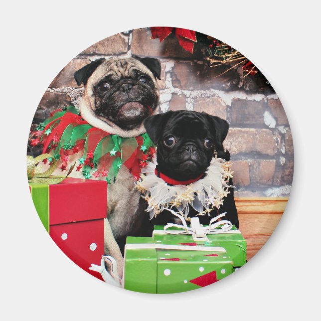 Christmas - Pug - Daisy Mae and Lily Lou Magnet (Front)