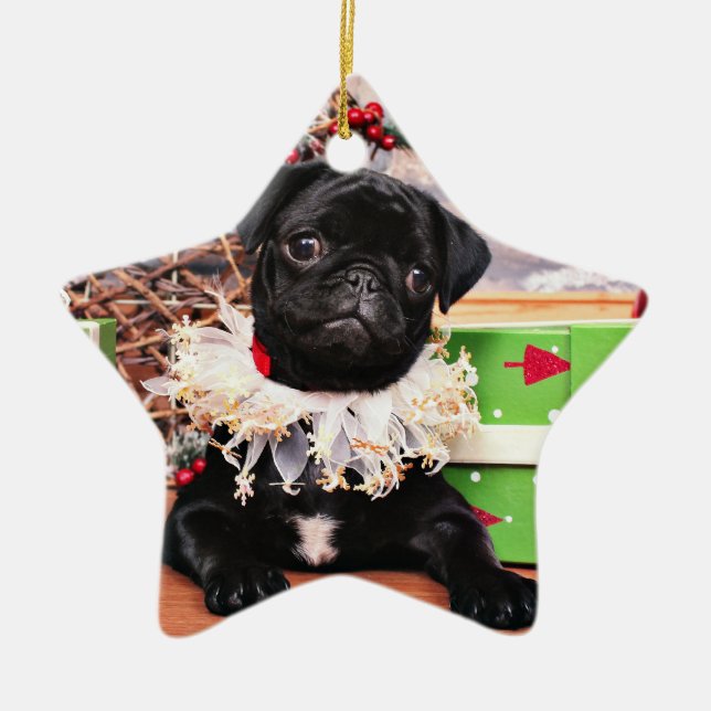Christmas - Pug - Daisy Mae Ceramic Ornament (Front)