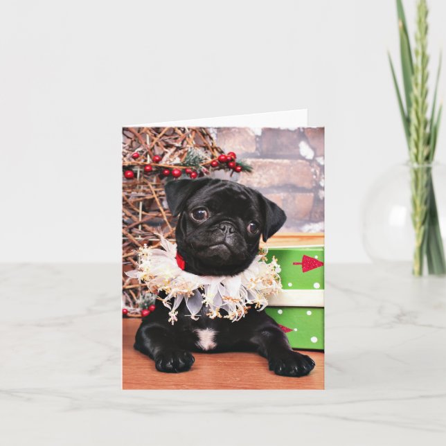 Christmas - Pug - Daisy Mae Holiday Card (Front)