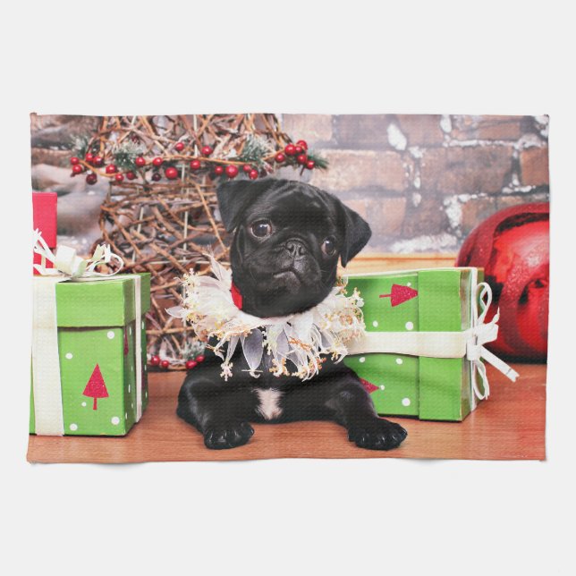 Christmas - Pug - Daisy Mae Kitchen Towel (Horizontal)