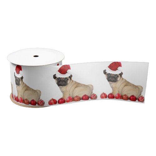 Christmas  pug dog 3 satin ribbon