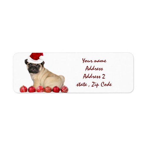 Christmas Pug dog address labels