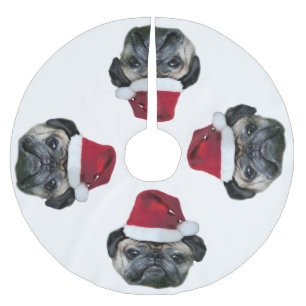 Christmas pug dog brushed polyester tree skirt