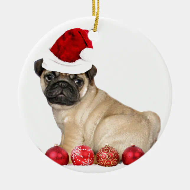 Christmas pug dog ceramic ornament | Zazzle