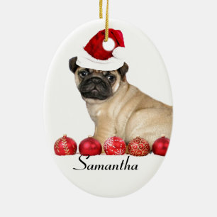 Christmas Pug dog custom Oval Ornament