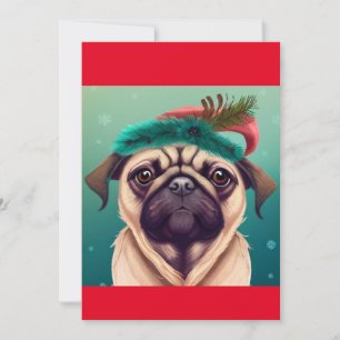 Christmas Pug Dog , Dog lover gift T-Shirt Holiday Card