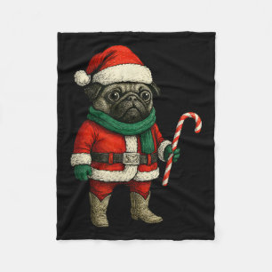 Christmas Pug Dog Funny Xmas Outfit Red Pug Candy Fleece Blanket