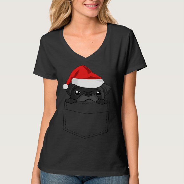 Christmas Pug Dog In Your Pocket T-Shirt (Front)