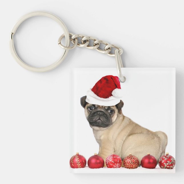 Christmas pug dog keychain (Front)