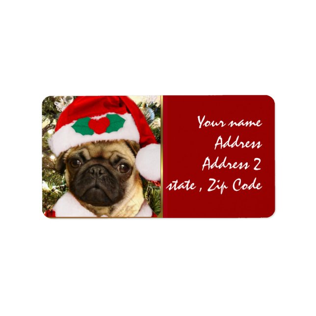 Christmas Pug dog Label (Front)