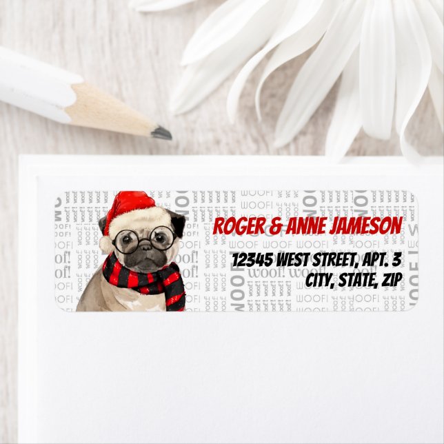 Christmas Pug Dog Lover Address Label (Insitu)