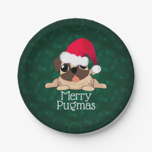 Christmas Pug Dog Paper Plates 7"