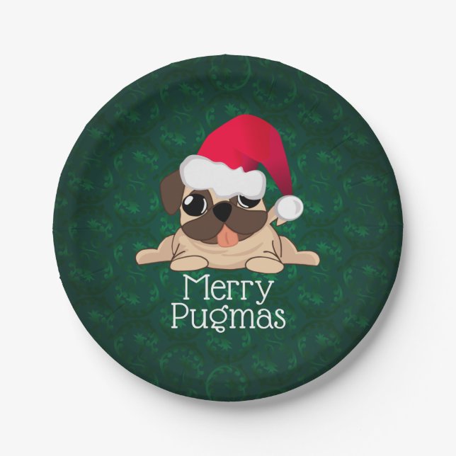 Christmas Pug Dog  Paper Plates 7" (Front)