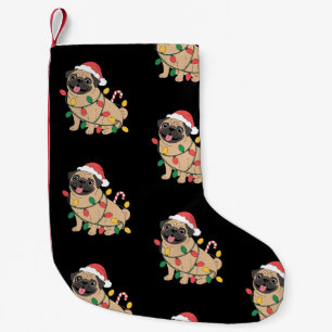 Christmas Pug Dog Santa Hat Lights Candy Cane Small Christmas Stocking