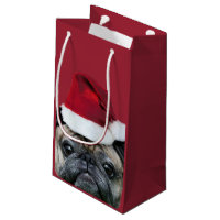 Christmas pug dog small gift bag