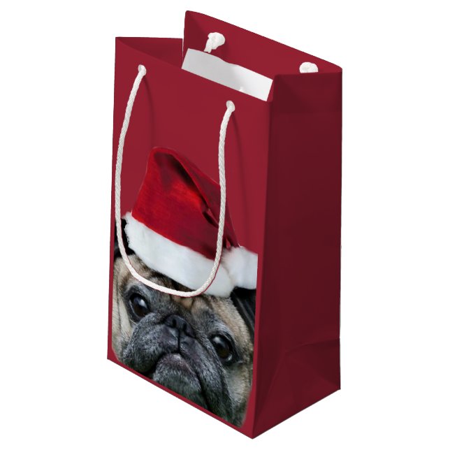 Christmas pug dog small gift bag (Back Angled)