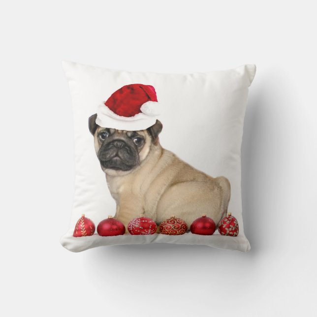Christmas Pug dog Throw Pillow (Front)