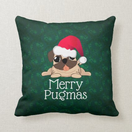 Christmas Pug Dog Throw Pillow 16