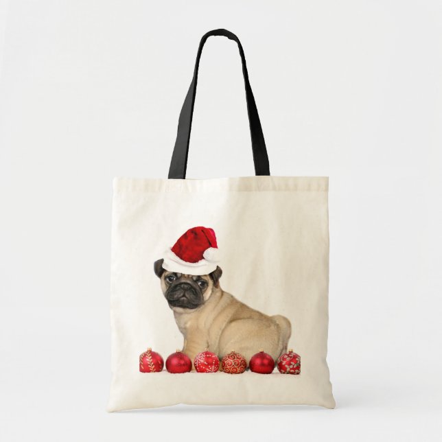 Christmas pug dog tote bag (Front)
