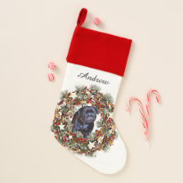 Christmas Pug dog velvet lined stocking
