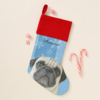 Christmas Pug dog velvet lined stocking