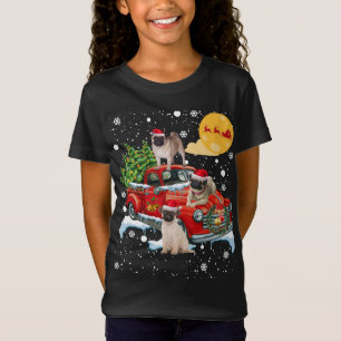 Christmas Pug Dog With Vintage Red Truck Funny Xma T-Shirt