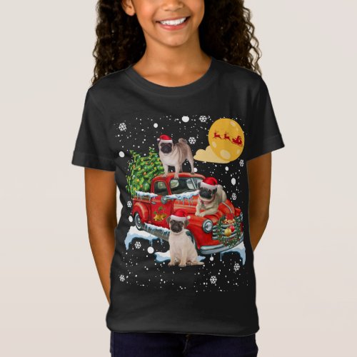 Christmas Pug Dog With Vintage Red Truck Funny Xma T_Shirt