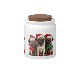 Christmas Pug Dogs Candy Jar