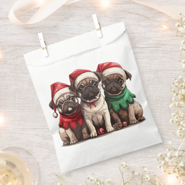 Christmas Pug Dogs Favor Bag (Clipped)