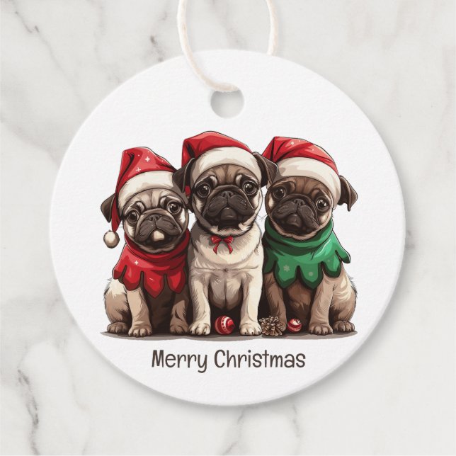 Christmas Pug Dogs Favor Tags (Front)